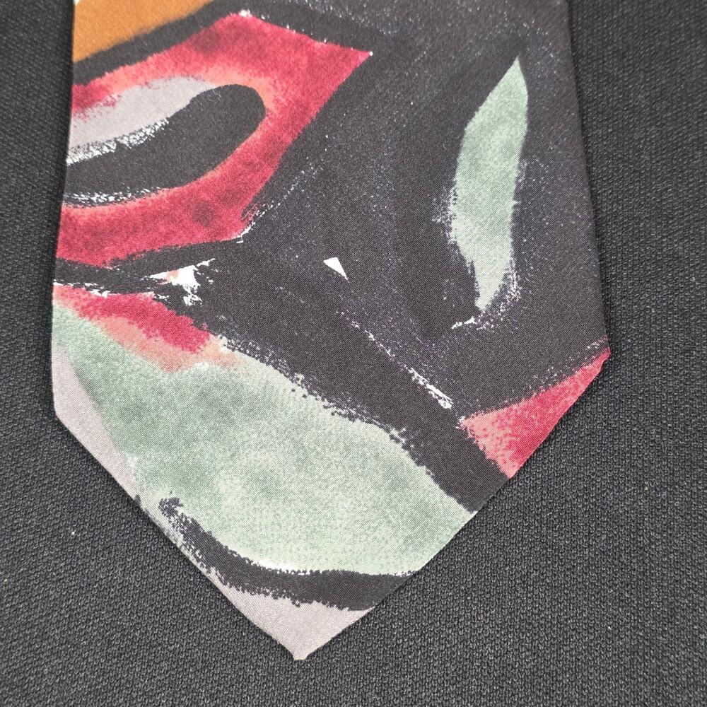 Robert Stewart Men's Tie Black Multi Abstract Art Pattern 100% Silk